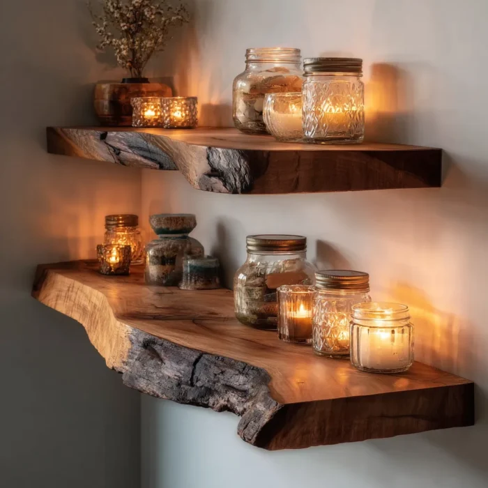 Corner Wall Shelf Natural Edge Walnut Wood for Home Decor and Housewarming