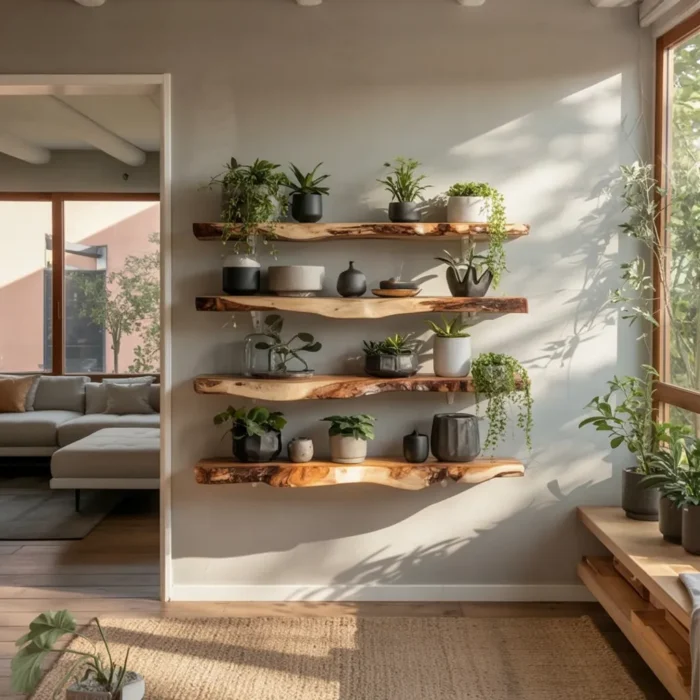 Corner Wall Shelf Made to Order Natural Edge Wood for Home Decor and Housewarming