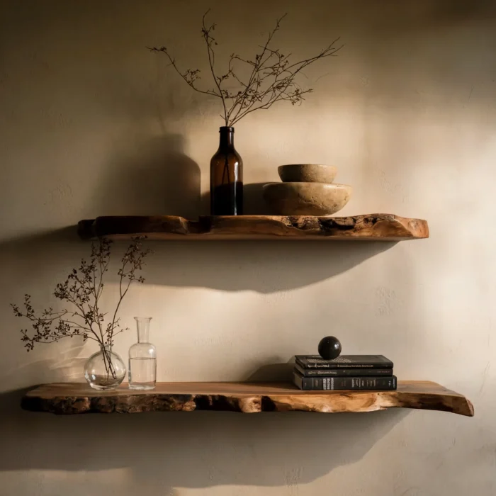 Holiday Natural Edge Wall Mounted Wood Shelf Rustic Book Display